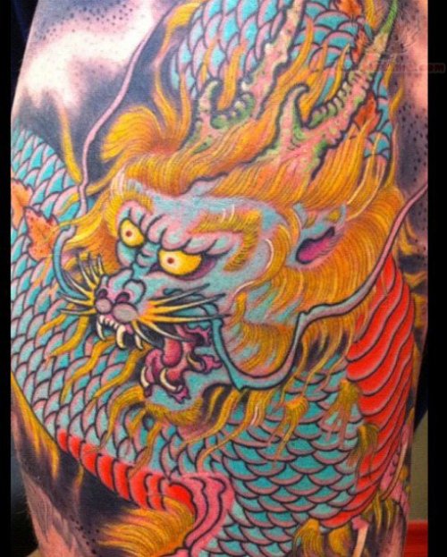 Dragon Foo Dog Color Tattoo